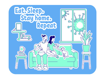 Eat, sleep, stay home, repeat thin line concept vector illustration preview picture