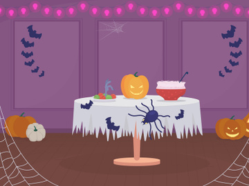 Halloween home party arrangement flat color vector illustration preview picture