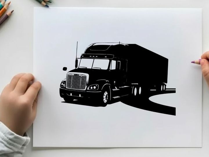 Silhouette of a large semi truck on the road