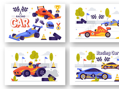 13 Formula Racing Sport Car Illustration