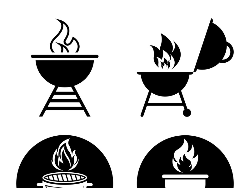BBQ grill simple and symbol icon with smoke or steam logo vector illustration