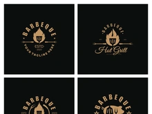 Simple Barbecue Vintage hot grill, with crossed flames and spatula. Logo for restaurant, badge, cafe and bar.vector