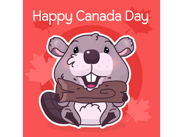 Cute beaver canadian symbol kawaii character social media post mockup preview picture