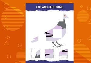 10 Pages Cut and glue game for kids with birds. Cutting practice for preschoolers. Education worksheet.
