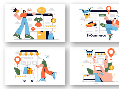 9 E-commerce Transactions Business Illustration