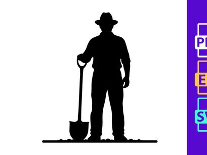 Farmer with shovel silhouette rural work sunset minimalist black and white
