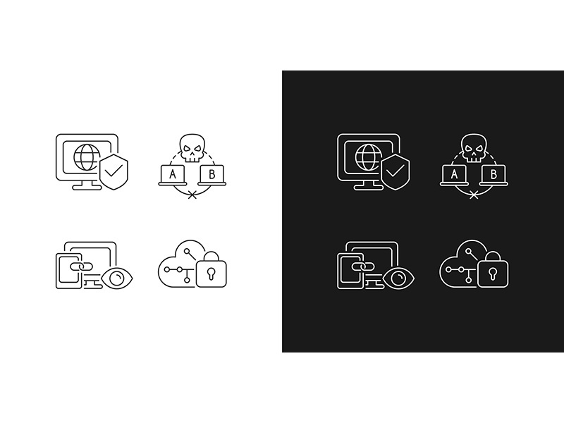 Internet privacy linear icons set for dark and light mode