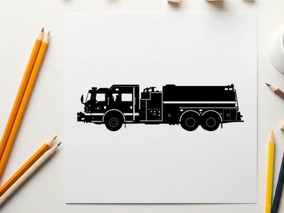 Silhouette of a large fire truck with tanker