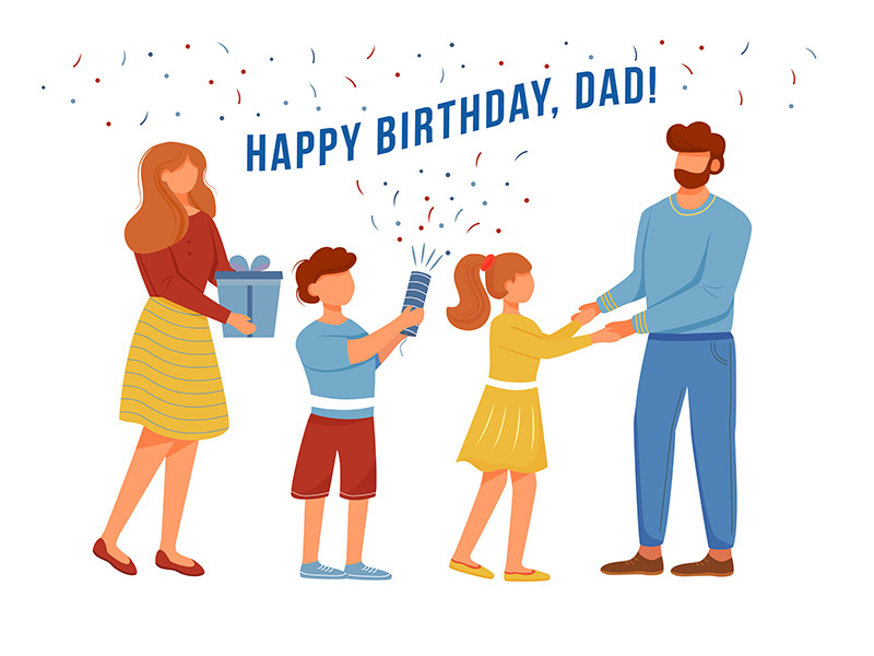 Happy birthday dad greeting card flat vector template