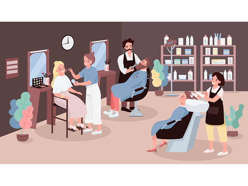 Hairdressing salon flat color vector illustration