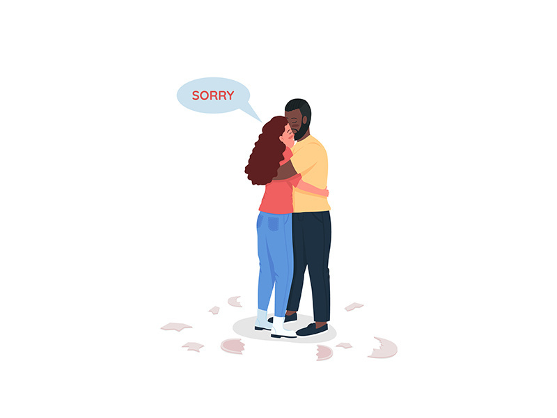 Interracial couple makes up flat color vector detailed characters