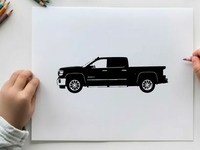 Silhouette of a pickup truck against a white background