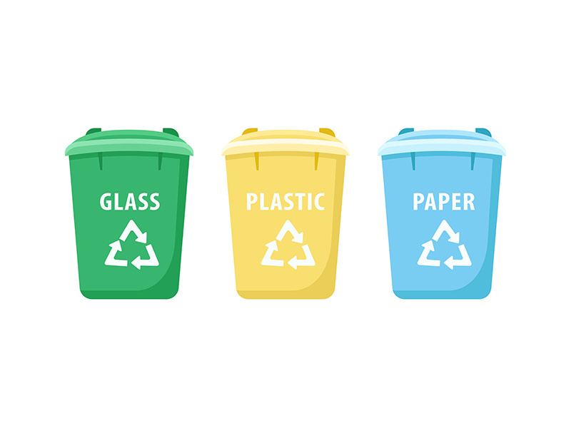 Large recycling bins flat color vector objects set