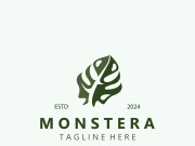 Monstera deliciosa leaf nature logo design, flat plant icon design illustration template