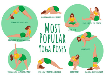 Popular yoga poses green vector infographic template preview picture