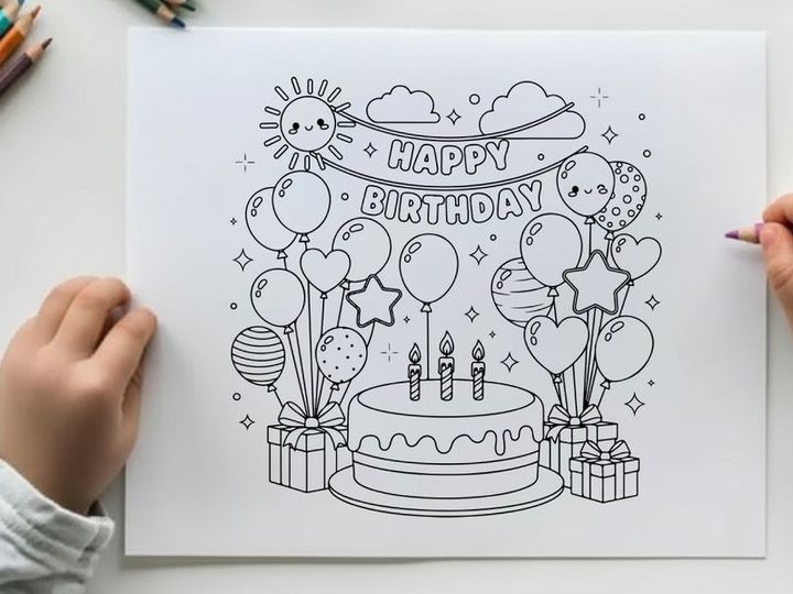 Happy birthday celebration cake with balloons vector illustration