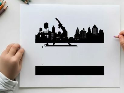 Silhouette of a man dancing in the city at sunset