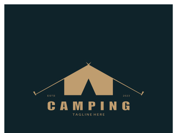 vintage and retro tent logo, camping. With tent, tree and bonfire sign. adventurers, scouts, climbers, camping equipment center preview picture