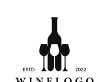 Wine logo design with wine glasses and bottles.Logos for nightclubs, bars and wine shops.