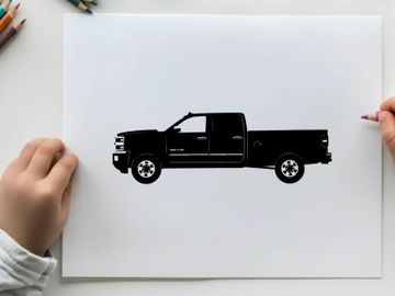 Silhouette of a pickup truck against a white background preview picture