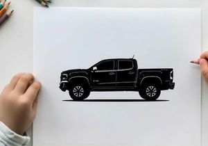 Silhouette of a black pickup truck on a white background