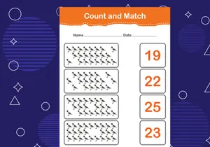 10 Pages Count and match with the correct number. Matching education game. Count how many items and choose the correct number