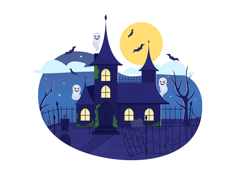 Haunted house 2D vector isolated illustration