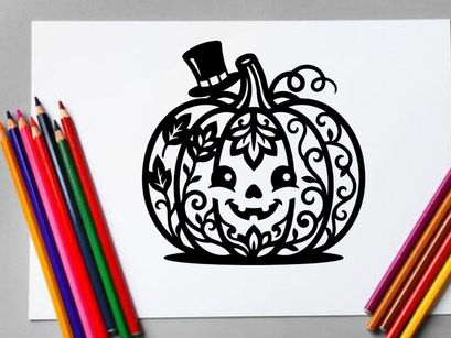 Halloween Pumpkin with Carved Face and Top Hat for Fall Decor