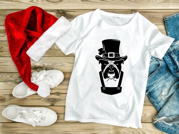 Bulldog Wearing Top Hat with Shamrock