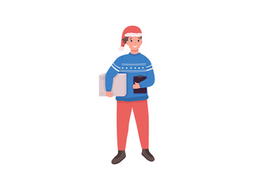 Post office courier on Christmas flat color vector character preview picture