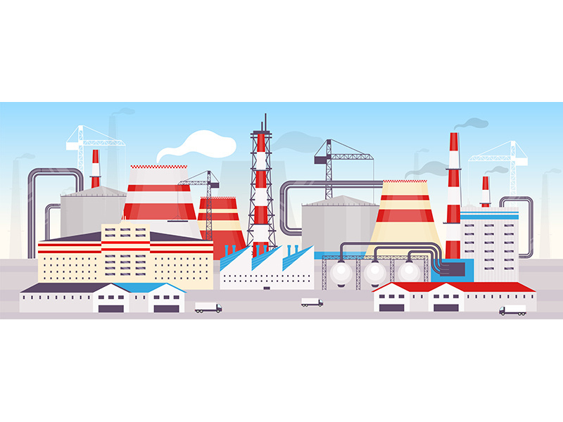 Industrial powerplant flat color vector illustration