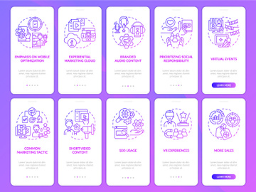 Marketing trends purple gradient onboarding mobile app screen set preview picture