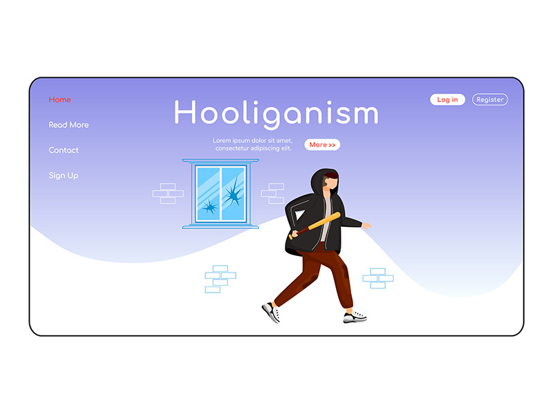 Hooliganism landing page flat color vector template