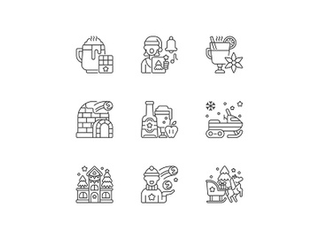 Winter season vacation linear icons set preview picture