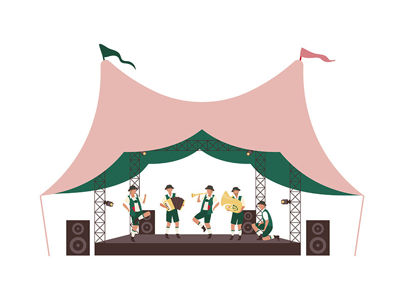 Open-air Oktoberfest concert flat concept vector illustration