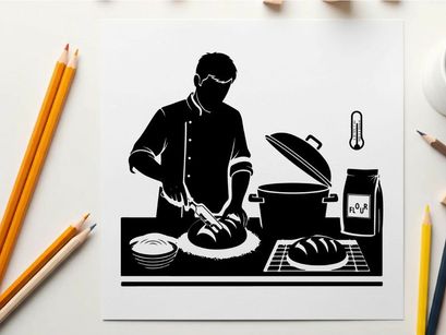 Silhouette of a baker preparing bread in a kitchen