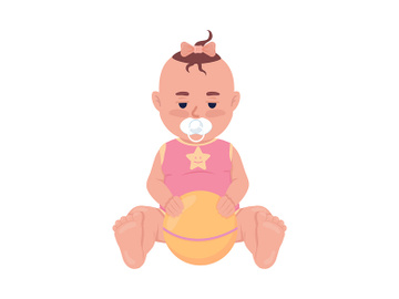 Upset baby girl with ball semi flat color vector character preview picture