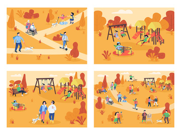 Autumn recreation area flat color vector illustration set preview picture
