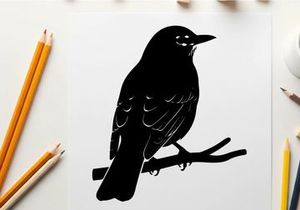 Silhouette of a bird perched on a branch in profile view