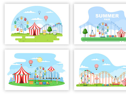 17 Summer Fair Carnival Landscape Playground Illustration
