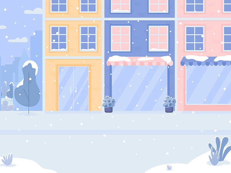 Covered with snow street flat color vector illustration