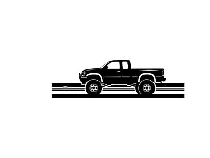 Silhouette of a pickup truck on a road