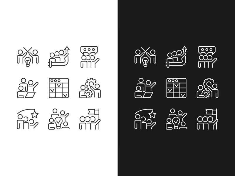 Collaboration pixel perfect linear icons set