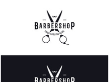 Barbershop logo vintage, retro, haircut, shaving, with scissors, shaving pole, comb, razor. for business, emblems, labels, barber shops, badges.