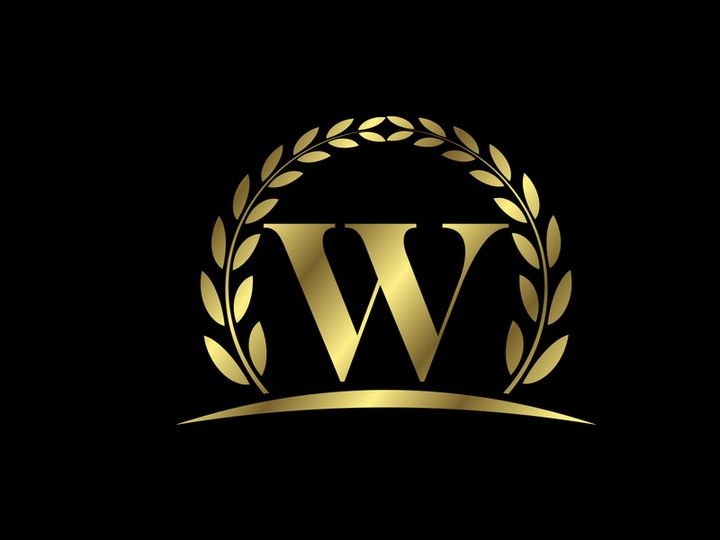 Golden letters with a golden laurel wreath. English alphabet, vector illustration