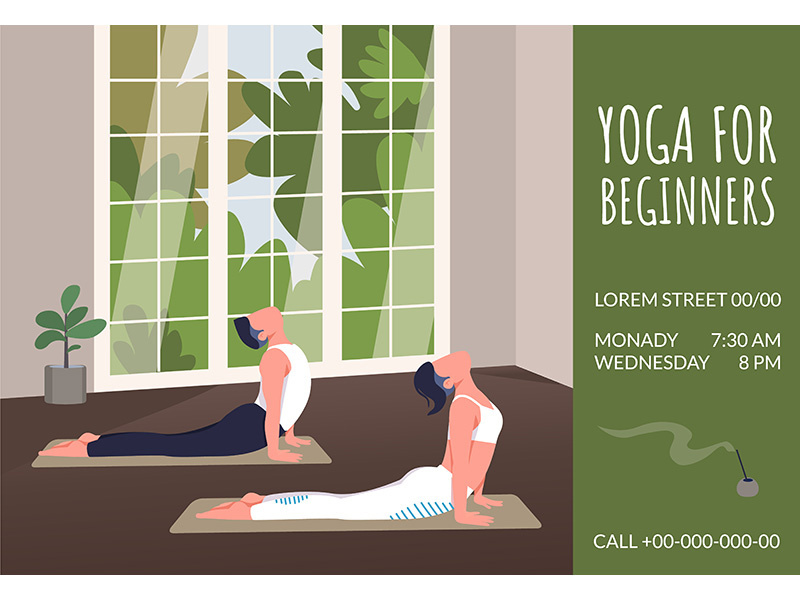 Yoga for beginners banner flat vector template