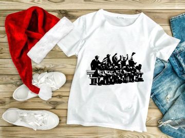 Black and white illustration of a lively sports team on the bench preview picture