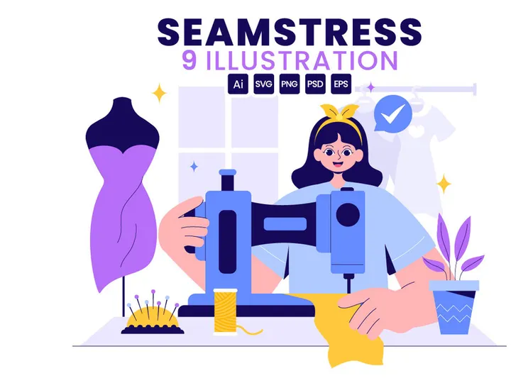 9 Seamstress at Work Illustration