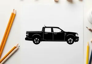 Silhouette of a black pickup truck on a white background