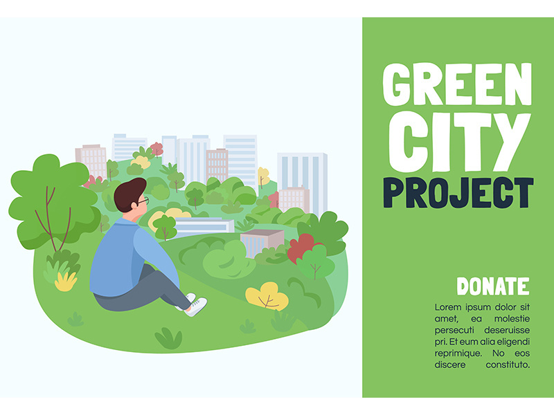 Green city project banner flat vector template
